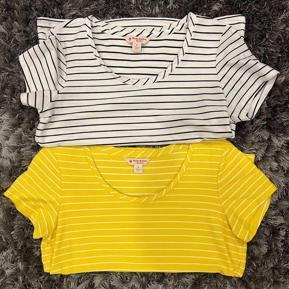 ‼️TWO Women’s Brooks Brothers knit striped tees with Scoop neck Size Small